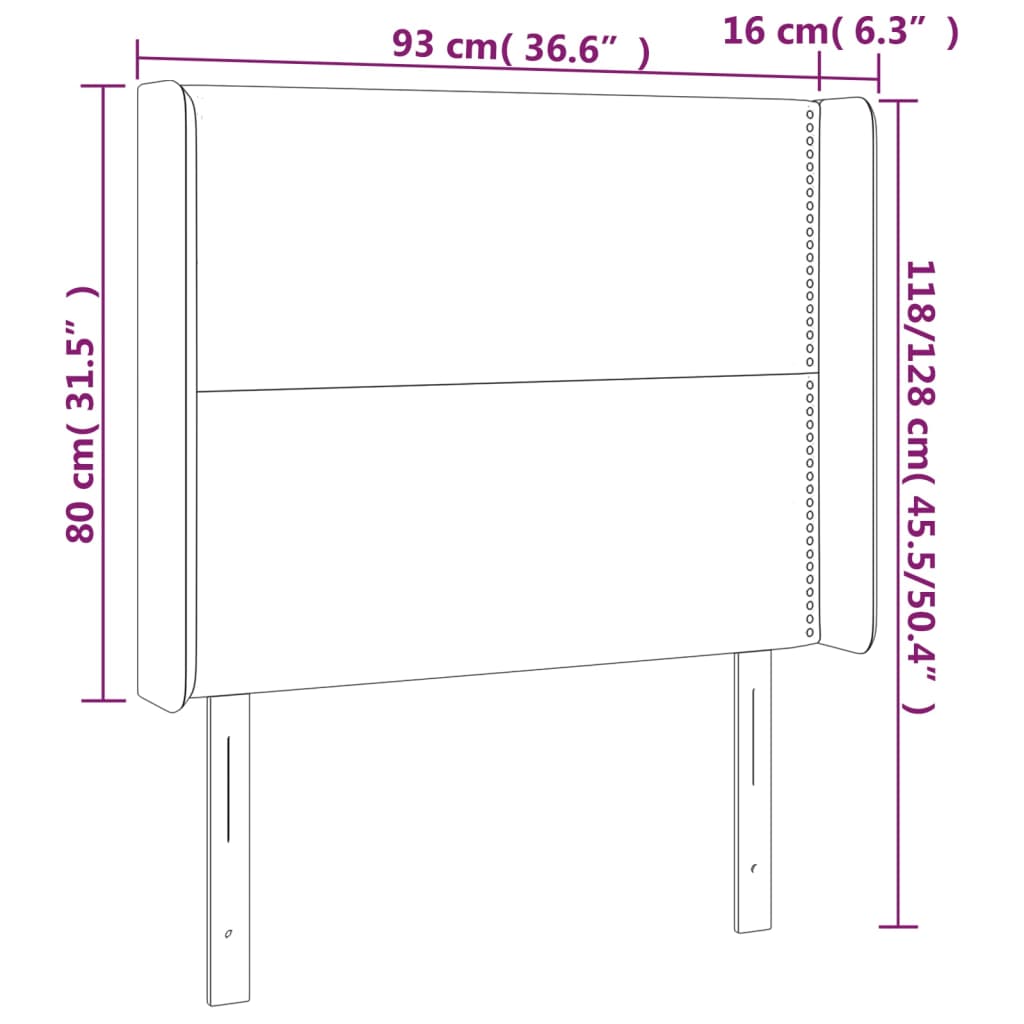 vidaXL Uzglavlje s ušima smeđesivo 93x16x118/128 cm od tkanine