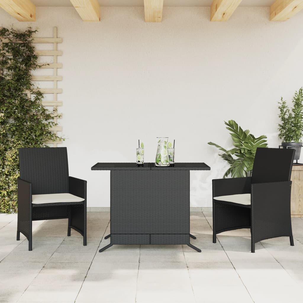 vidaXL 3-dijelni bistro set s jastucima crni od poliratana