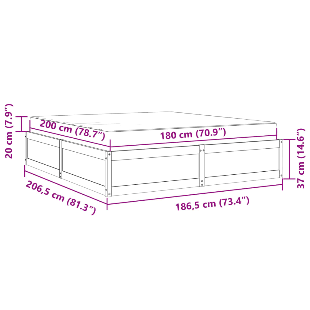 vidaXL Krevet s madracem bijeli 180x200 cm od masivne borovine