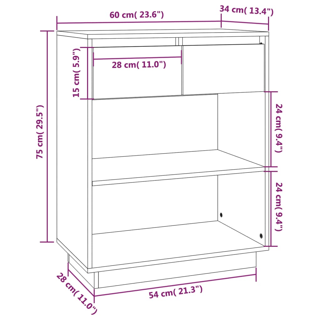 vidaXL Konzolni ormarić 60 x 34 x 75 cm od masivne borovine