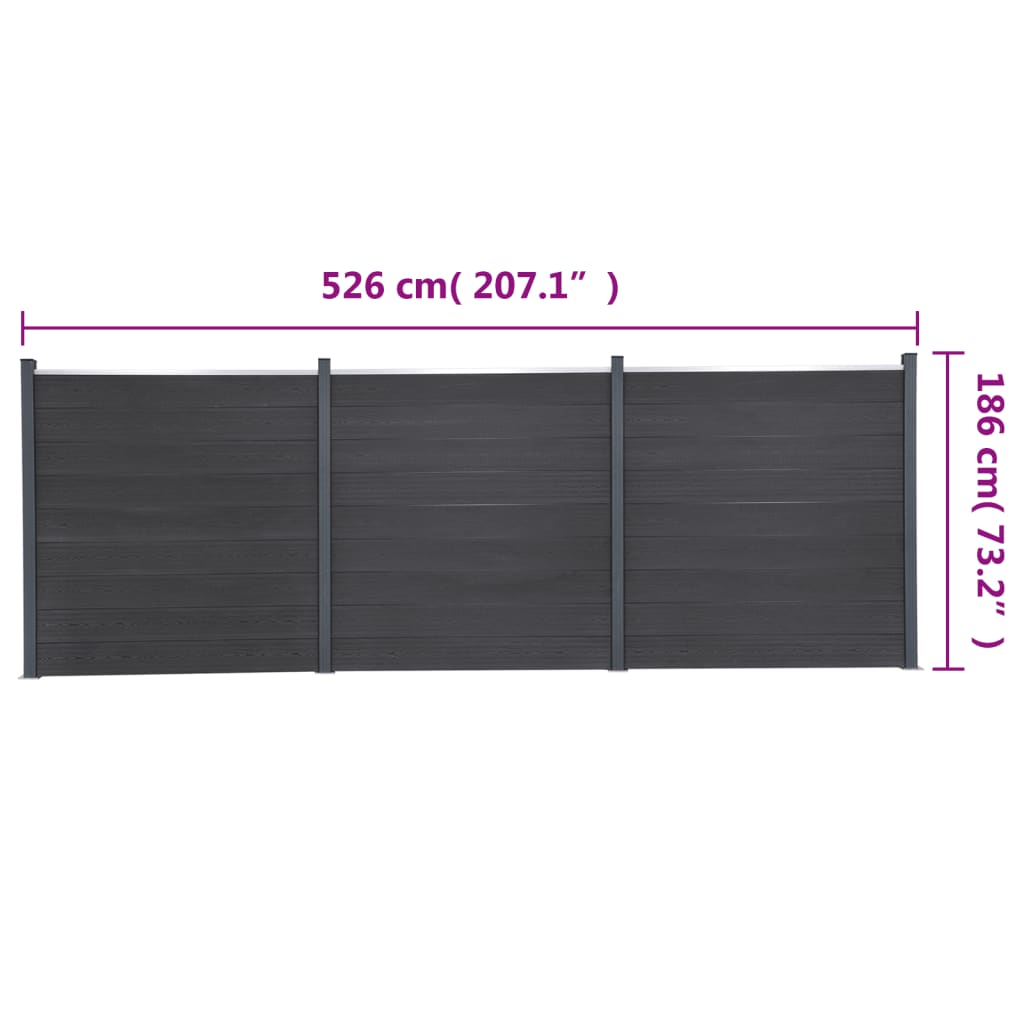 vidaXL Set panela za ogradu sivi 526 x 186 cm WPC