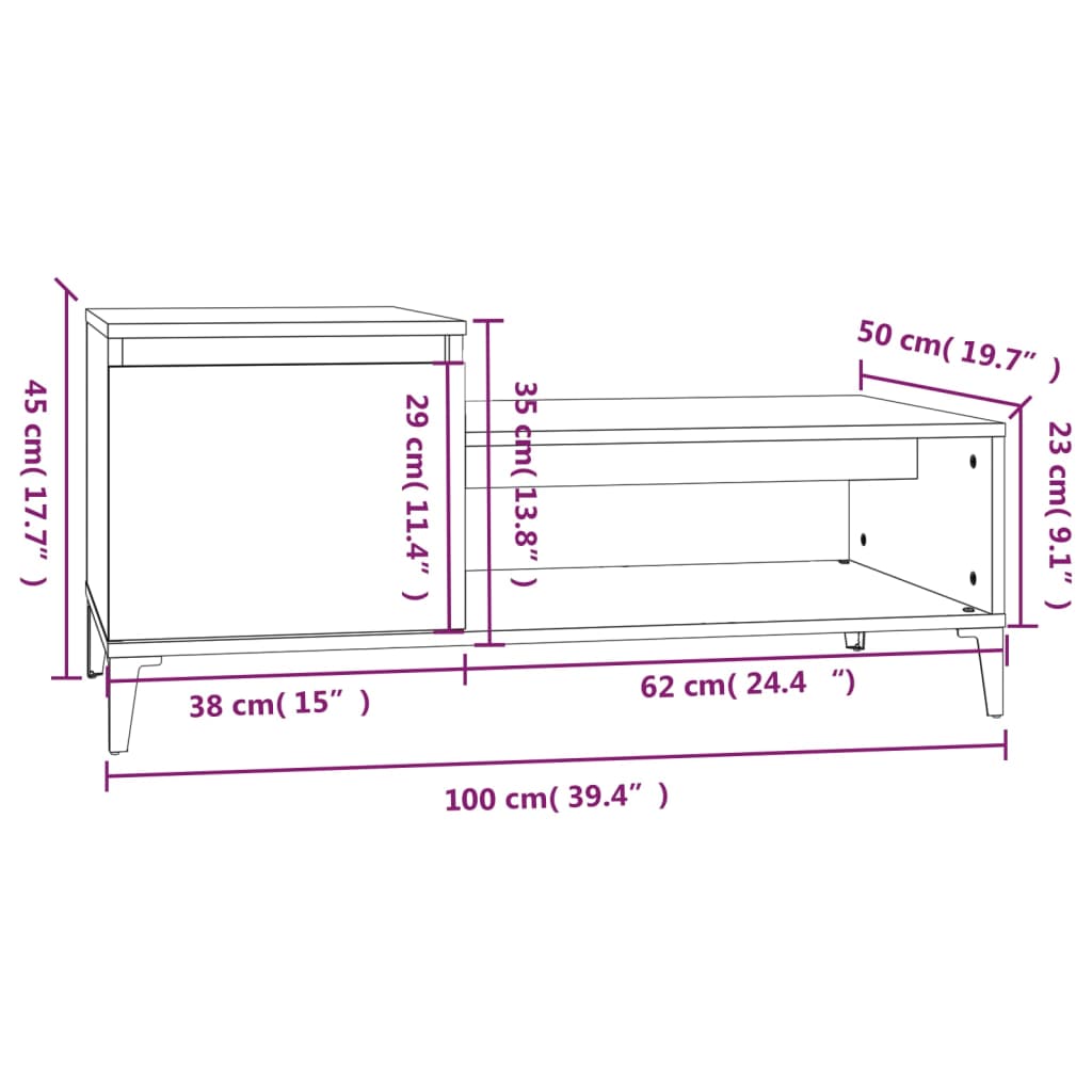 vidaXL Stolić za kavu boja hrasta 100 x 50 x 45 cm konstruirano drvo