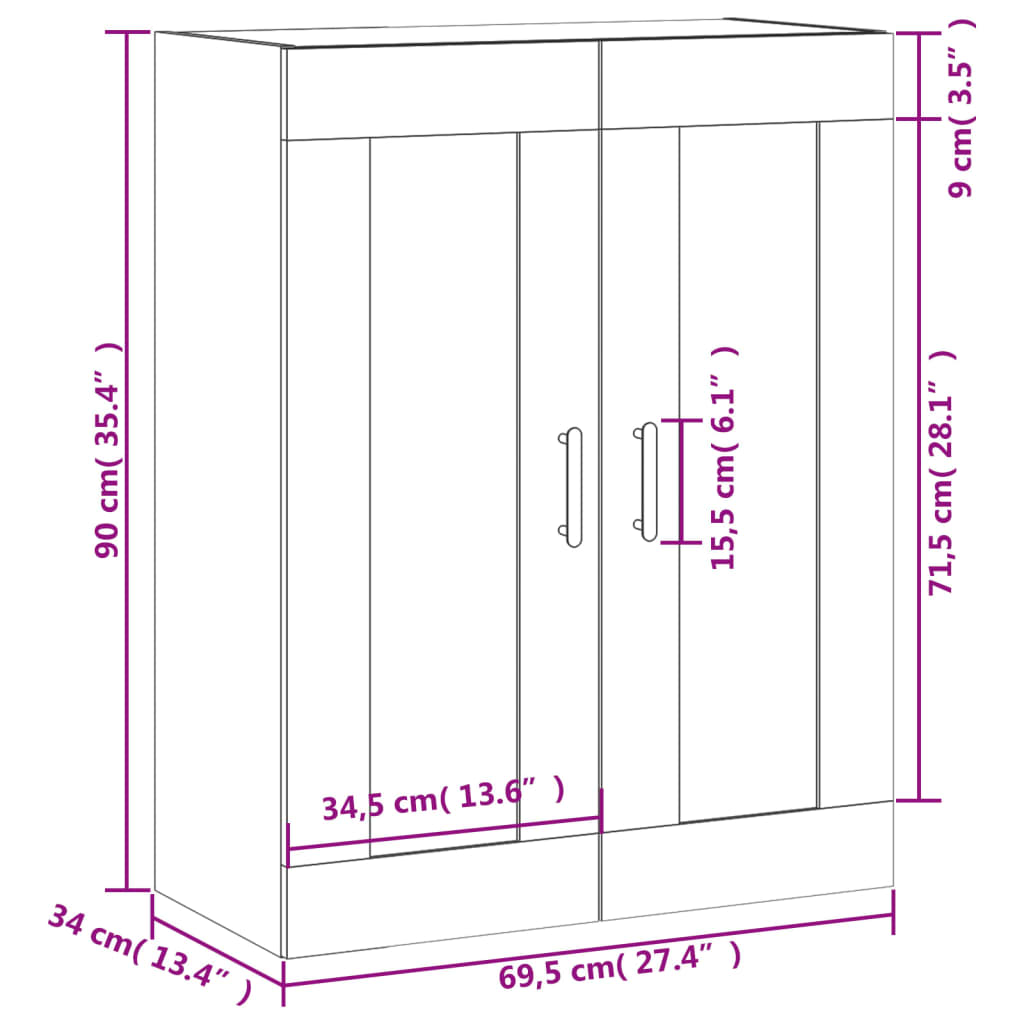 vidaXL Zidni ormarić bijeli 69,5 x 34 x 90 cm od konstruiranog drva