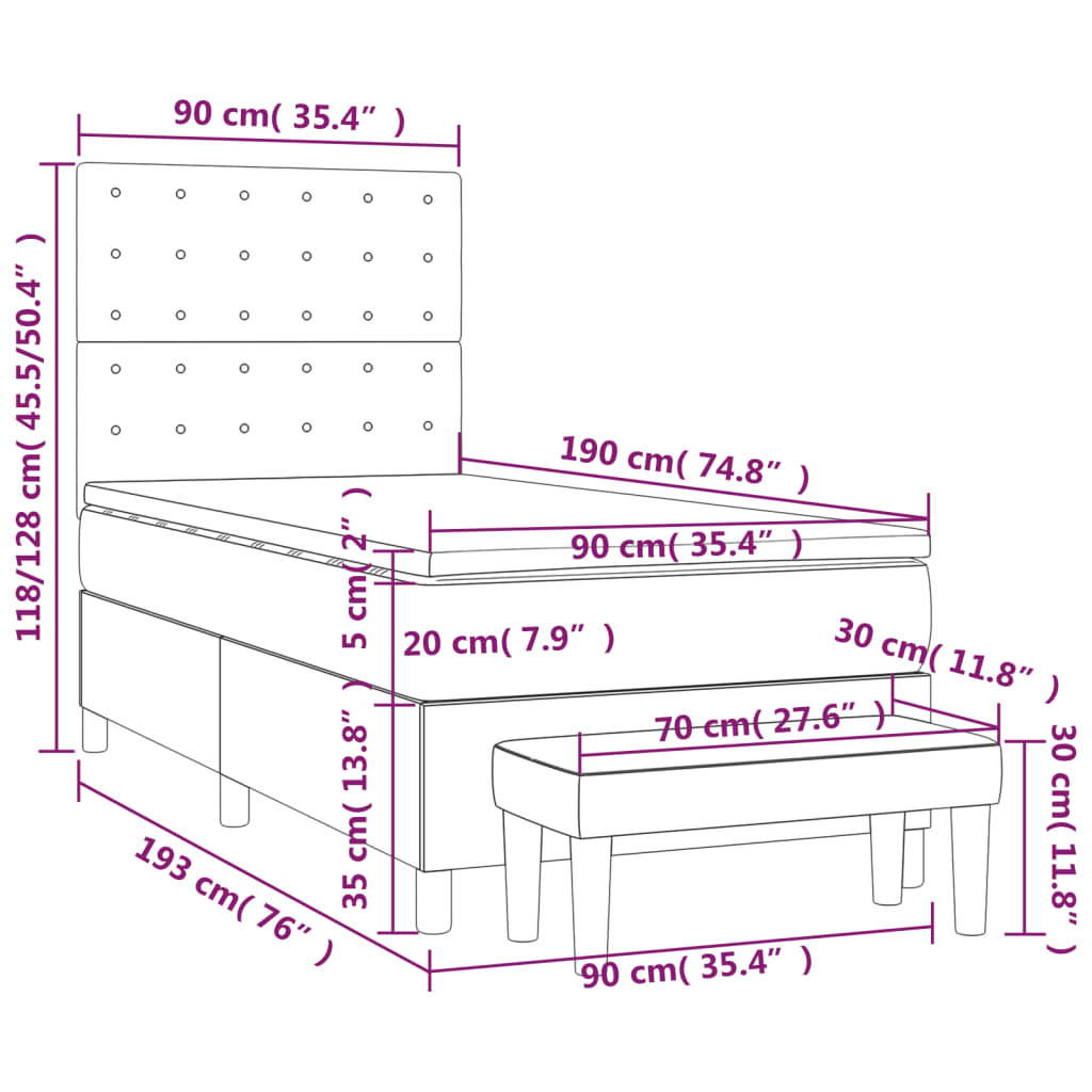 vidaXL Box spring krevet s madracem crni 90x190 cm baršunasti