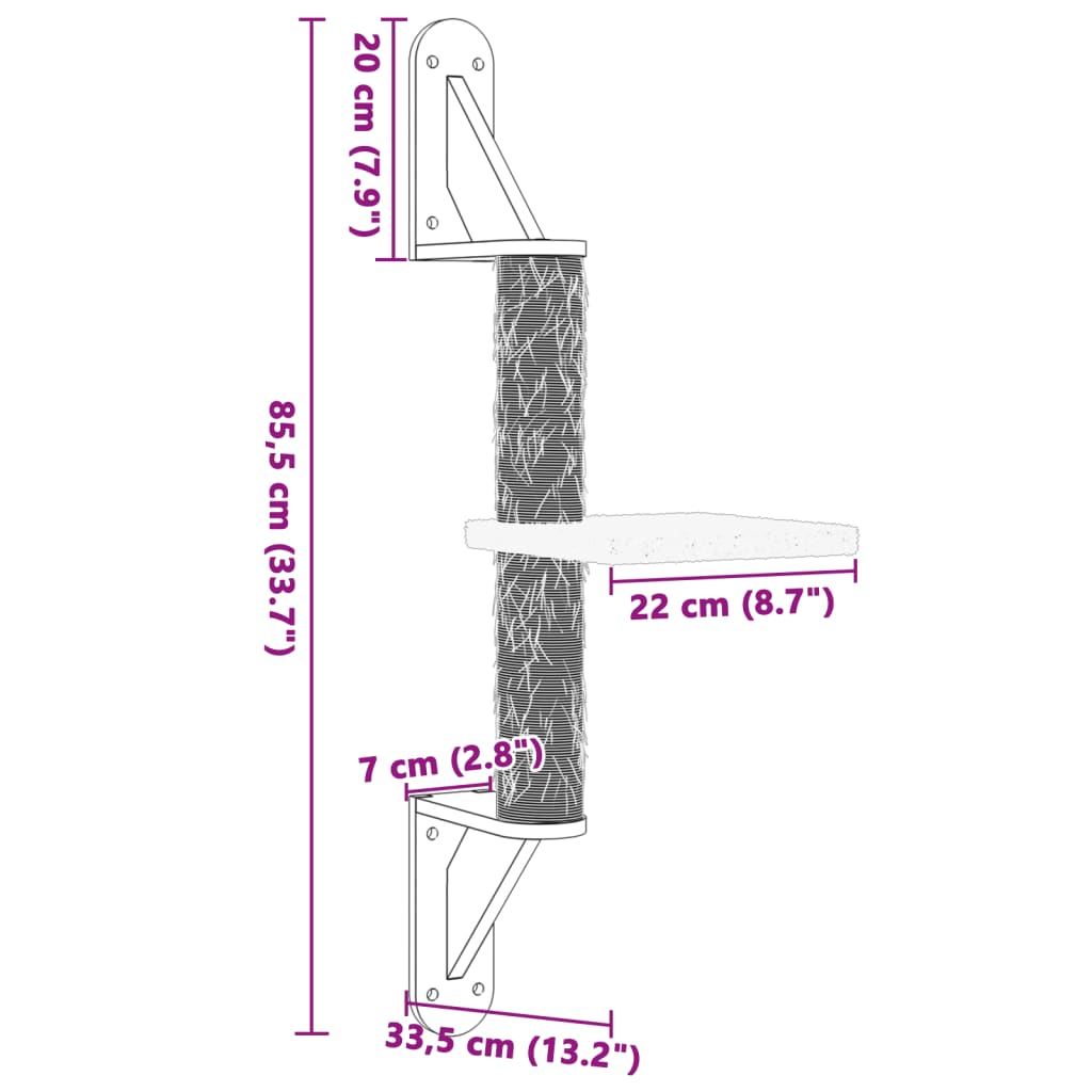 vidaXL Zidna penjalica za mačke sa stupom za grebanje krem 85,5 cm