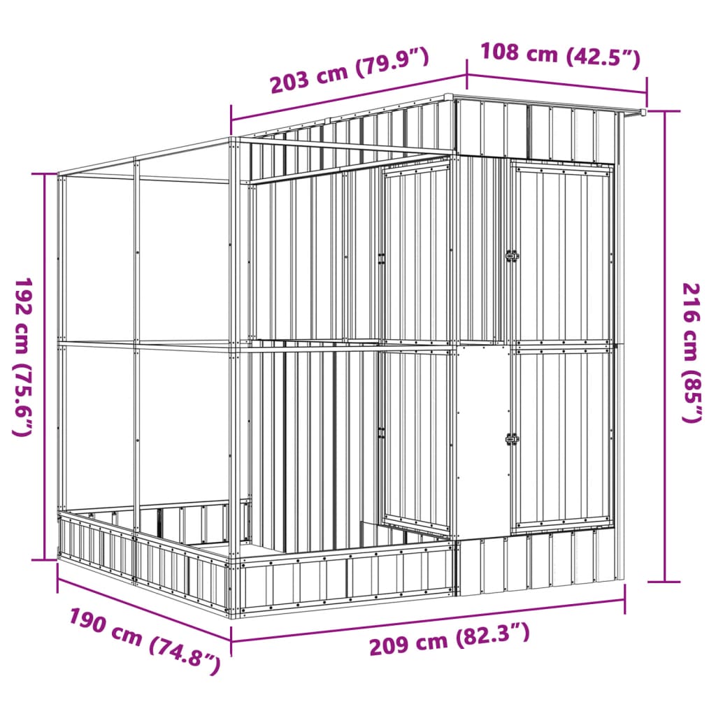 vidaXL Kavez za ptice s produžetkom srebrni 209x203x216 cm čelični