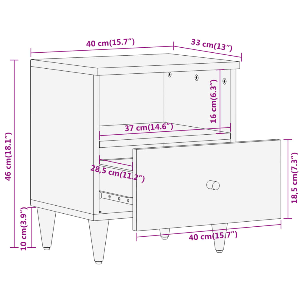 vidaXL Noćni ormarići 2 kom 40 x 33 x 46 cm od masivnog drva manga