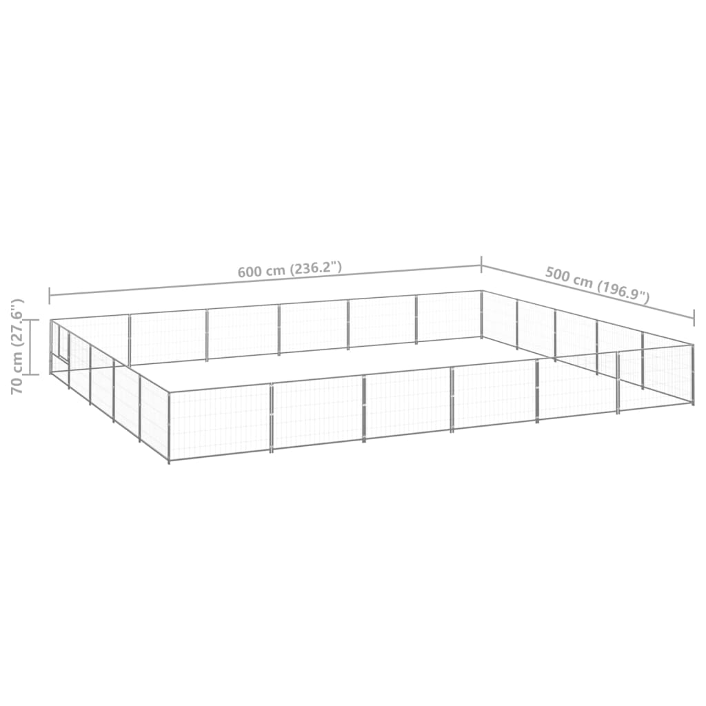 vidaXL Kavez za pse srebrni 30 m² čelični