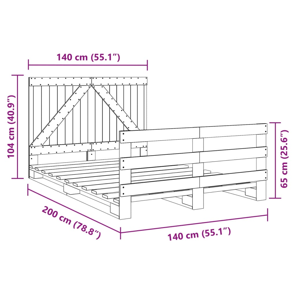 vidaXL Okvir za krevet s uzglavljem 140x200 cm od masivne borovine