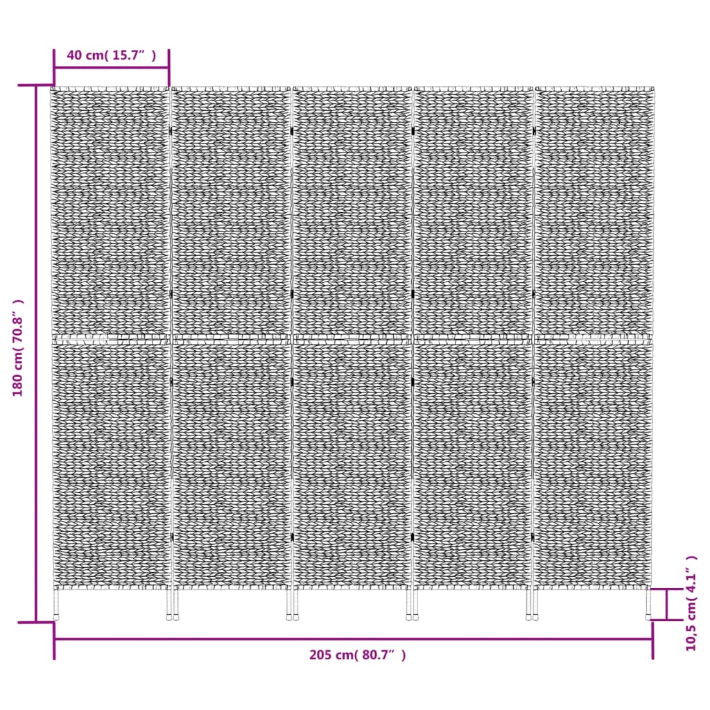 vidaXL Sobna pregrada s 5 panela smeđa 205 x 180 cm od vodenog zumbula