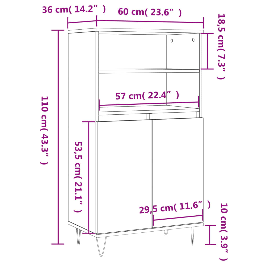 vidaXL Visoka komoda sjajna bijela 60x36x110 cm od konstruiranog drva