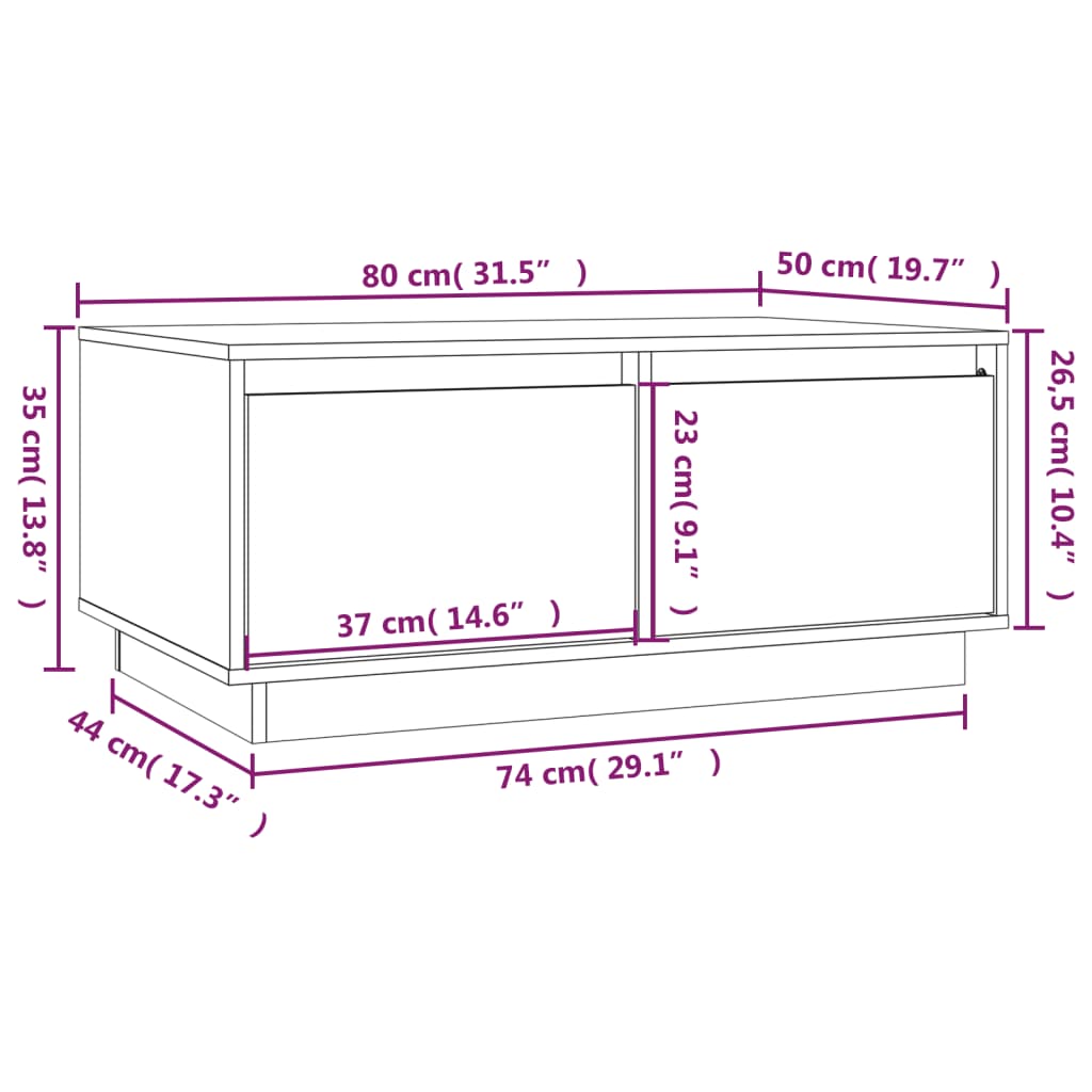 vidaXL Stolić za kavu boja meda 80 x 50 x 35 cm od masivne borovine