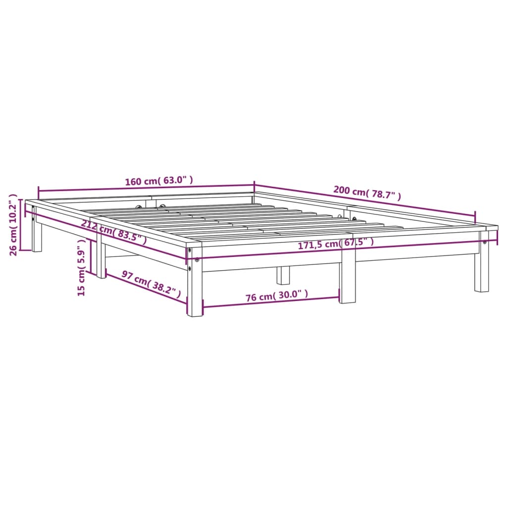 vidaXL Okvir za krevet crni 160x200 cm od masivne borovine