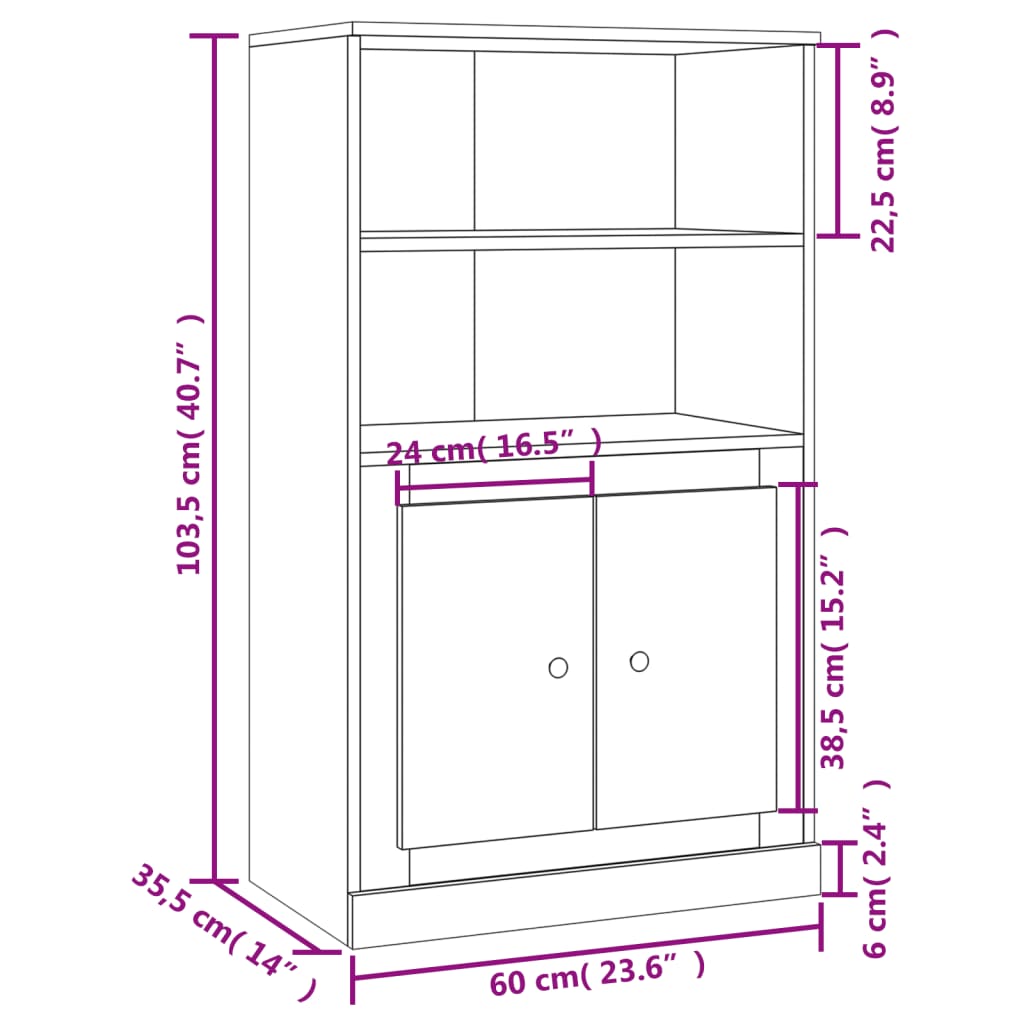 vidaXL Visoka komoda sjajna bijela 60x35,5x103,5 cm konstruiranog drva