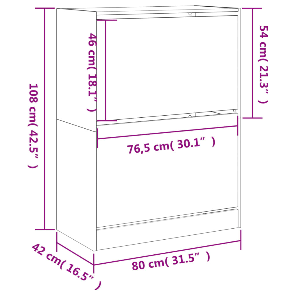 vidaXL Ormarić za cipele s 2 ladice boja hrasta 80x42x108 cm