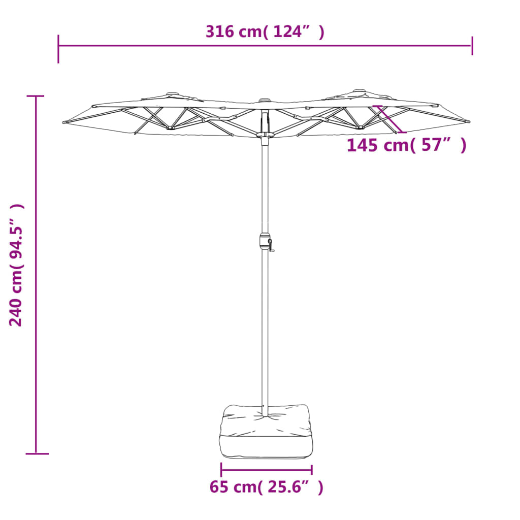 vidaXL Dvostruki suncobran s LED svjetlima terakota 316 x 240 cm