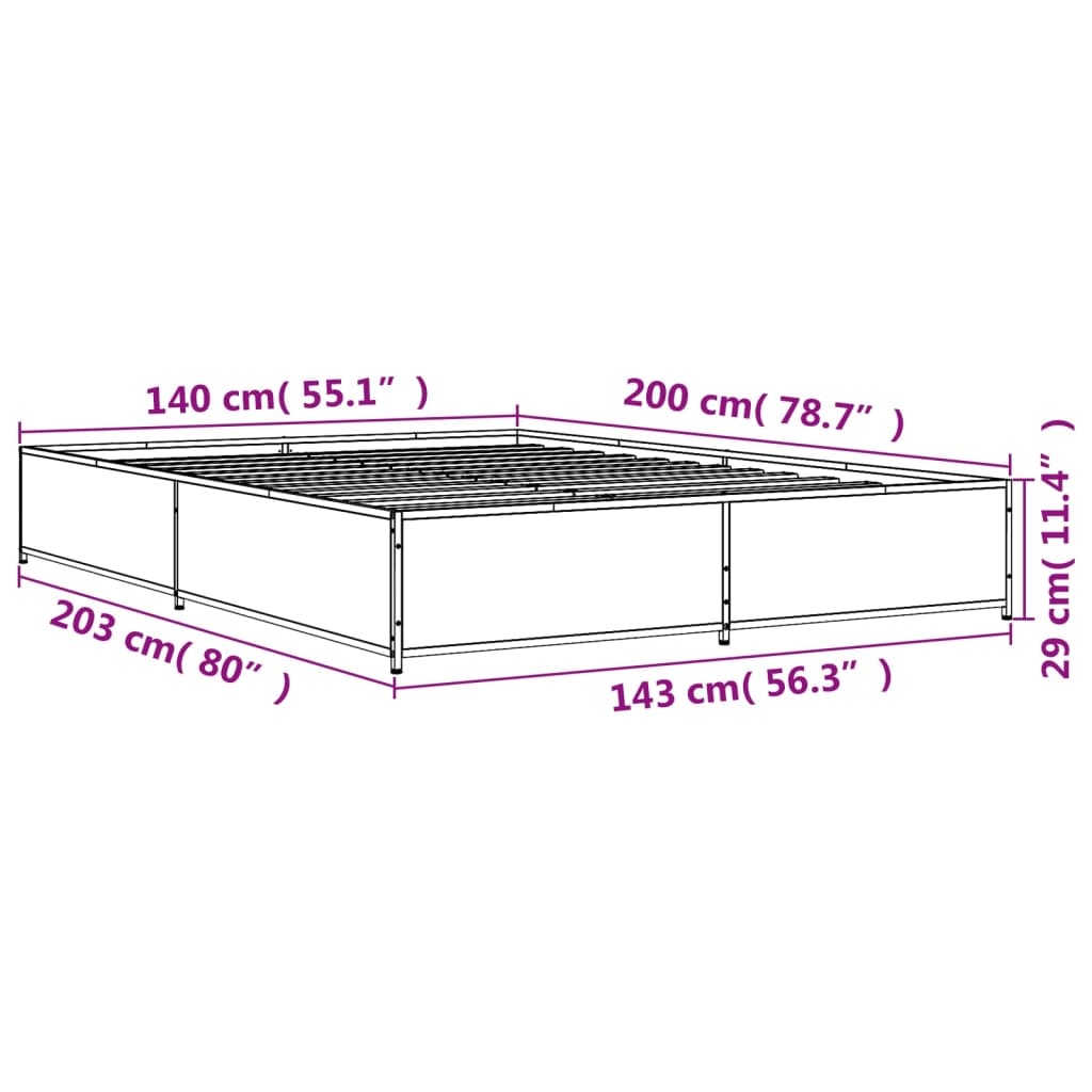 vidaXL Okvir kreveta boja hrasta 140x200cm konstruirano drvo i metal