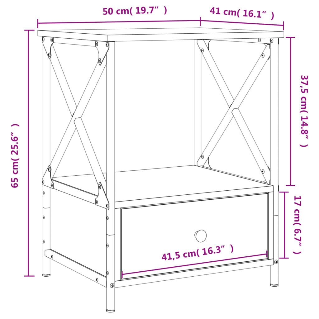 vidaXL Noćni ormarići 2 kom boja hrasta 50x41x65 cm konstruirano drvo