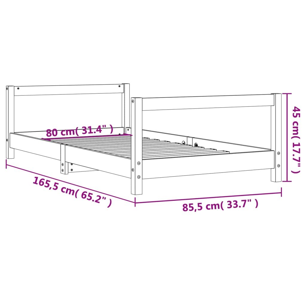 vidaXL Okvir za dječji krevet crni 80 x 160 cm od masivne borovine