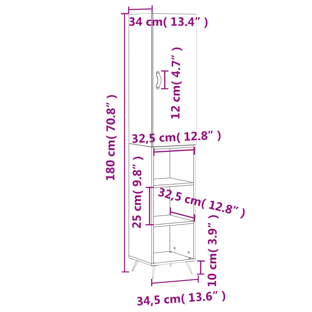 vidaXL Visoka komoda hrasta sonome 34,5x34x180cm od konstruiranog drva