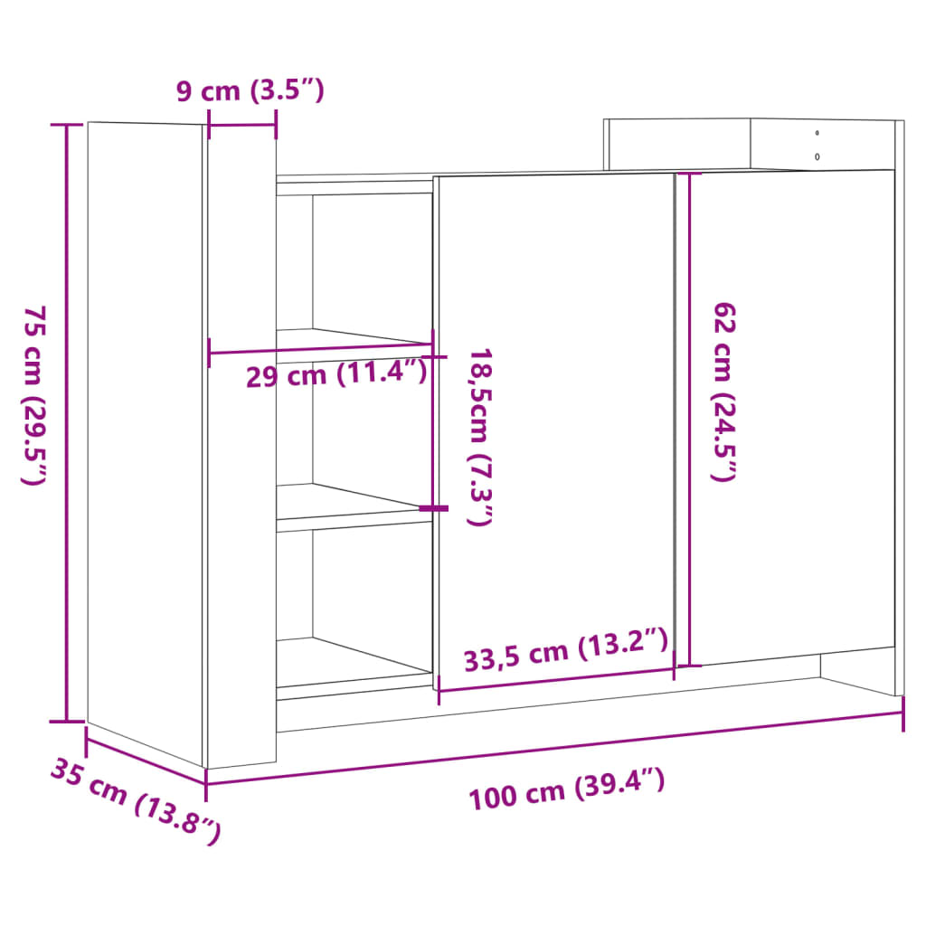 vidaXL Komoda boja hrasta sonome 100 x 35 x 75 cm konstruirano drvo