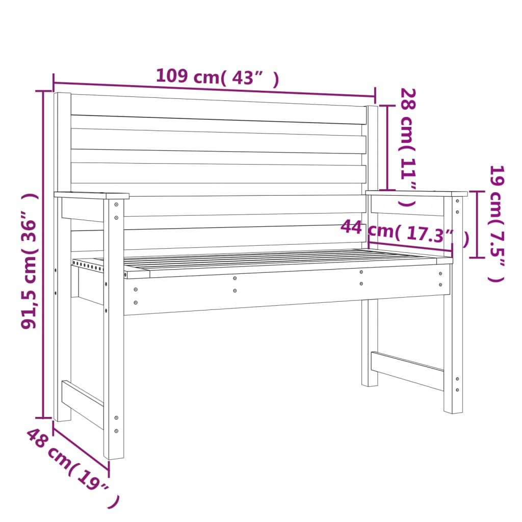 vidaXL Vrtna klupa 109 x 48 x 91,5 cm od masivne duglazije