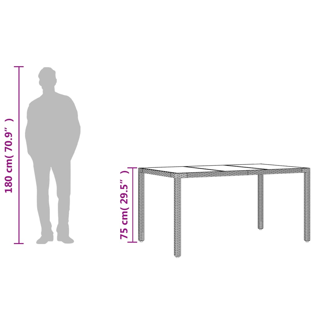 vidaXL Vrtni stol sa staklenom pločom bež 150x90x75 cm poliratan