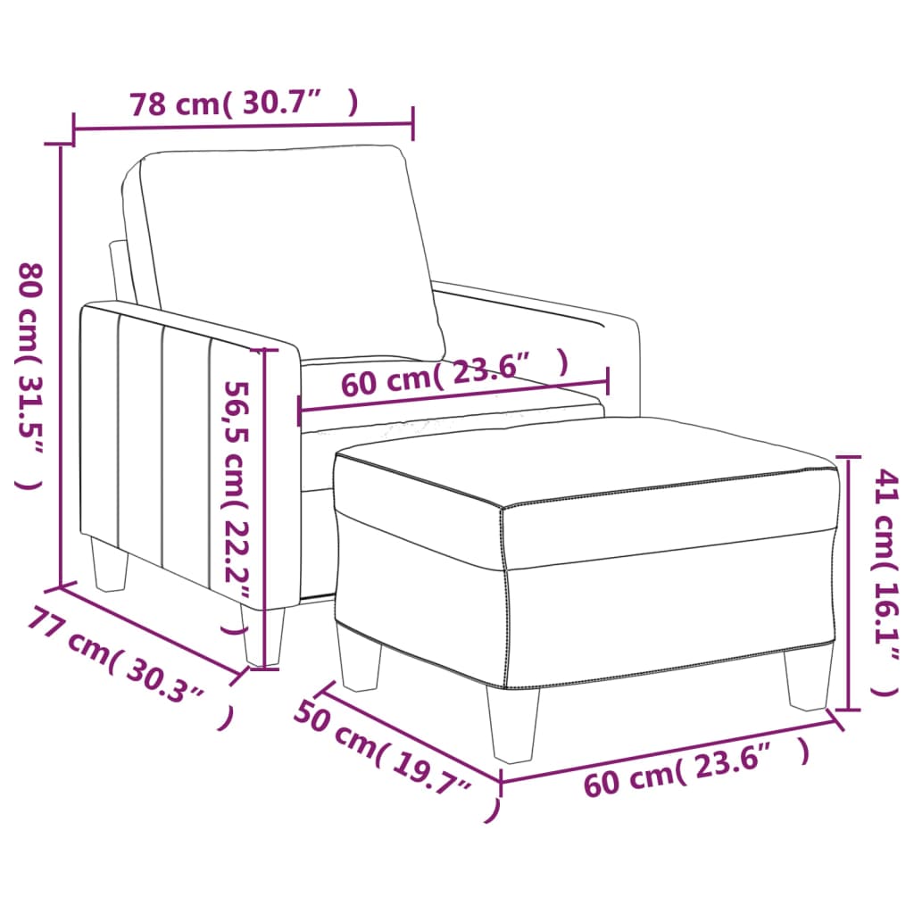 vidaXL Fotelja s tabureom boja cappuccina 60 cm od umjetne kože