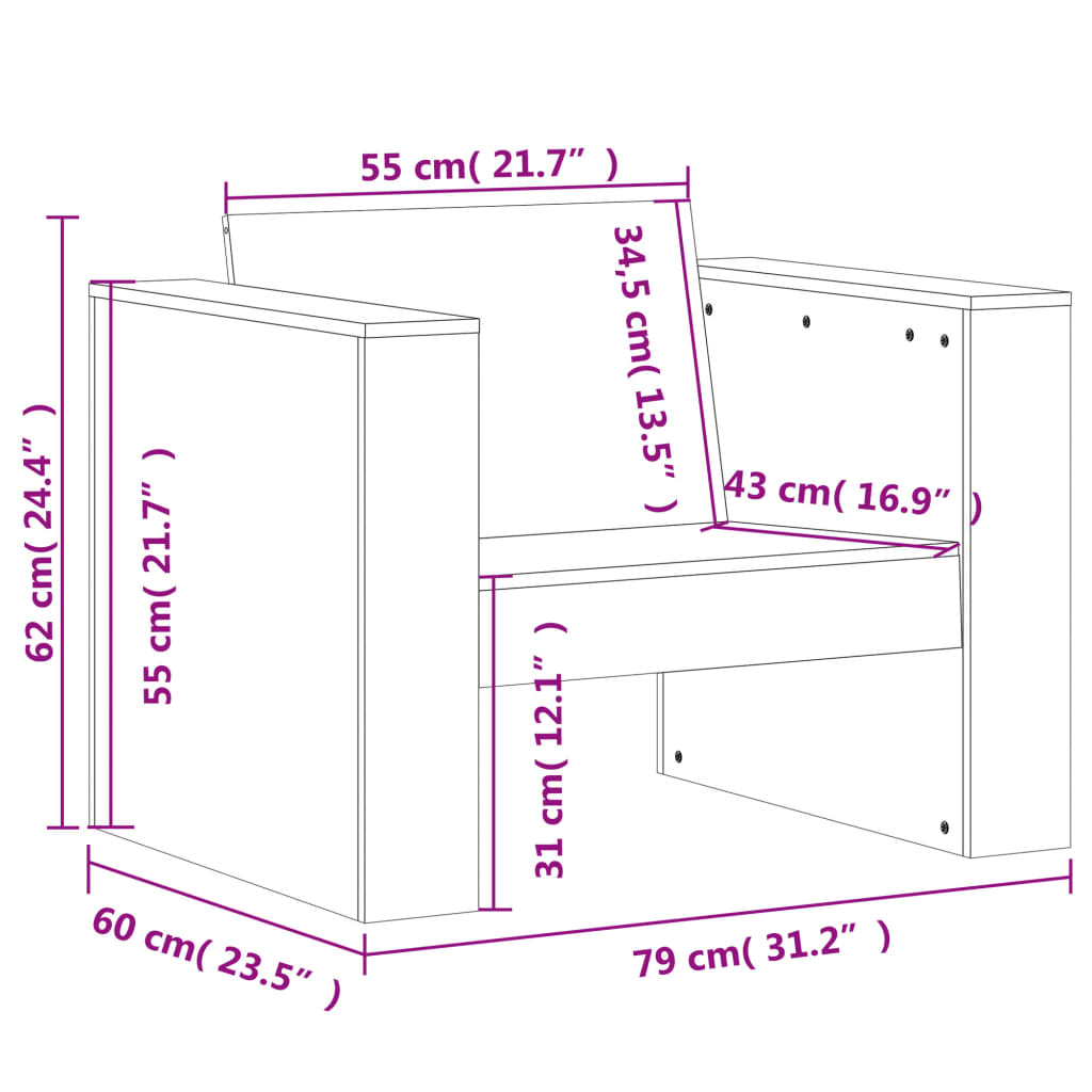 vidaXL Vrtna sofa 79 x 60 x 62 cm od masivnog drva duglazije