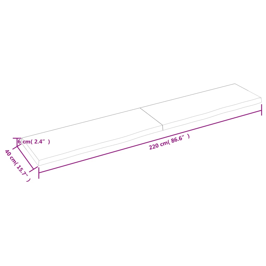 vidaXL Zidna polica tamnosmeđa 220x40x(2-6) cm od obrađene hrastovine