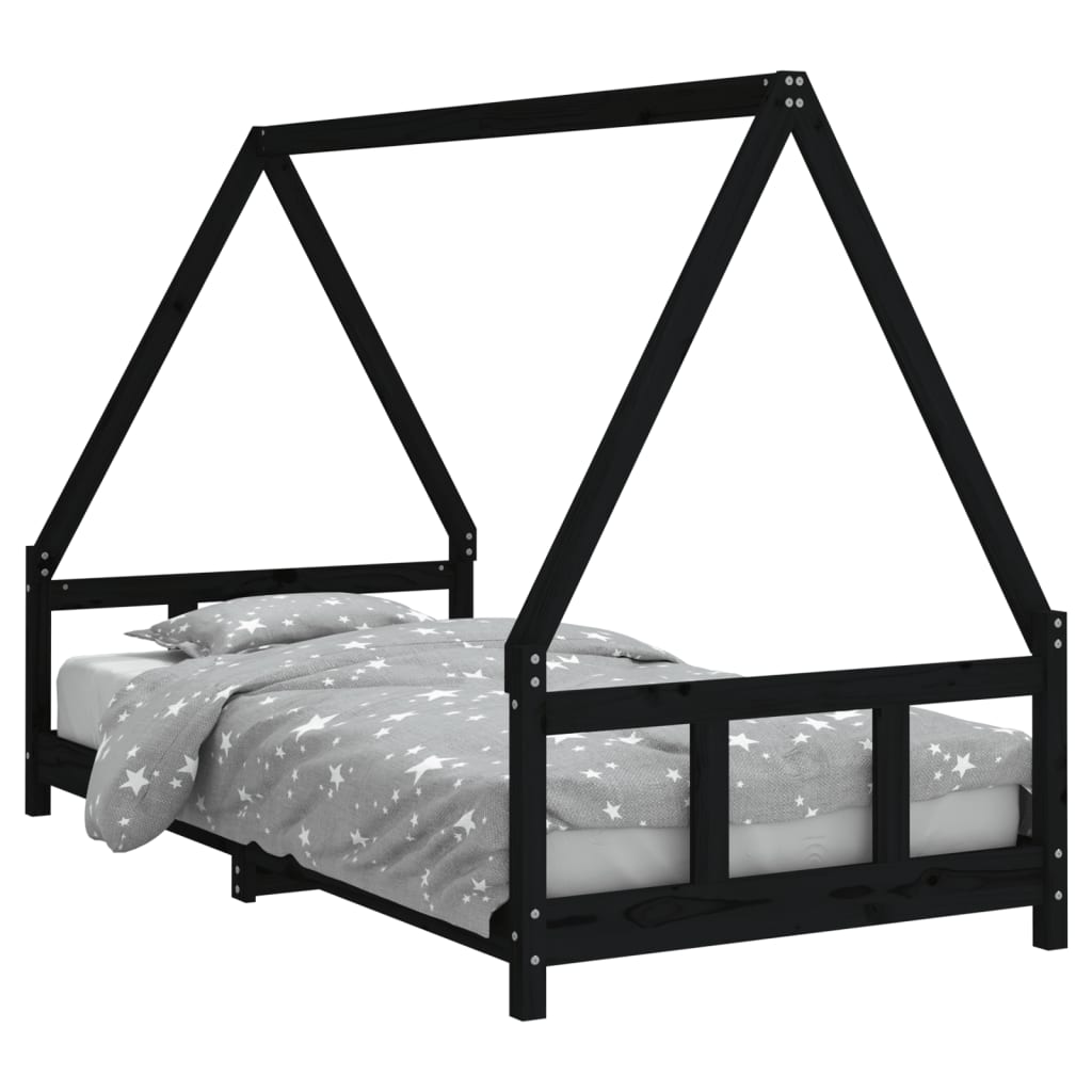 vidaXL Okvir za dječji krevet crni 90 x 190 cm od masivne borovine