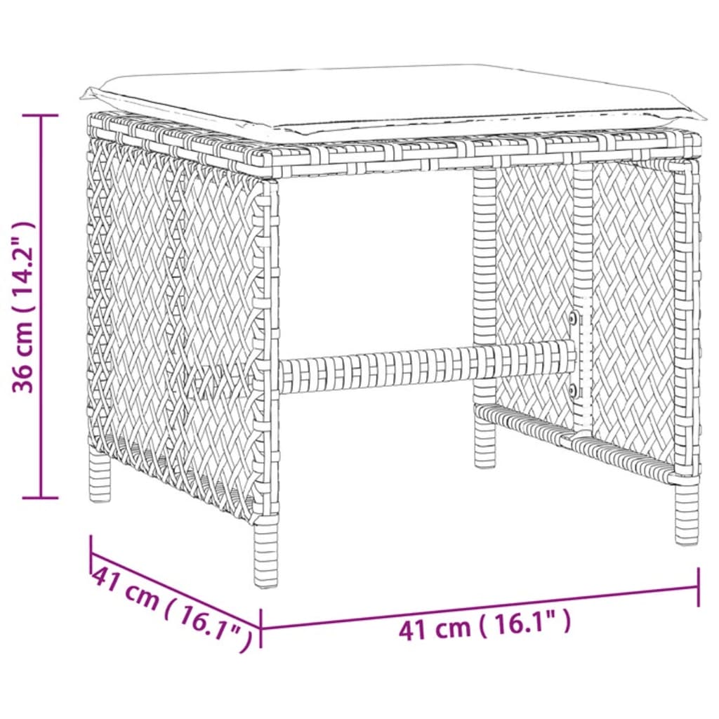 vidaXL Vrtni taburei s jastucima 4 kom smeđi 41x41x36 cm od poliratana