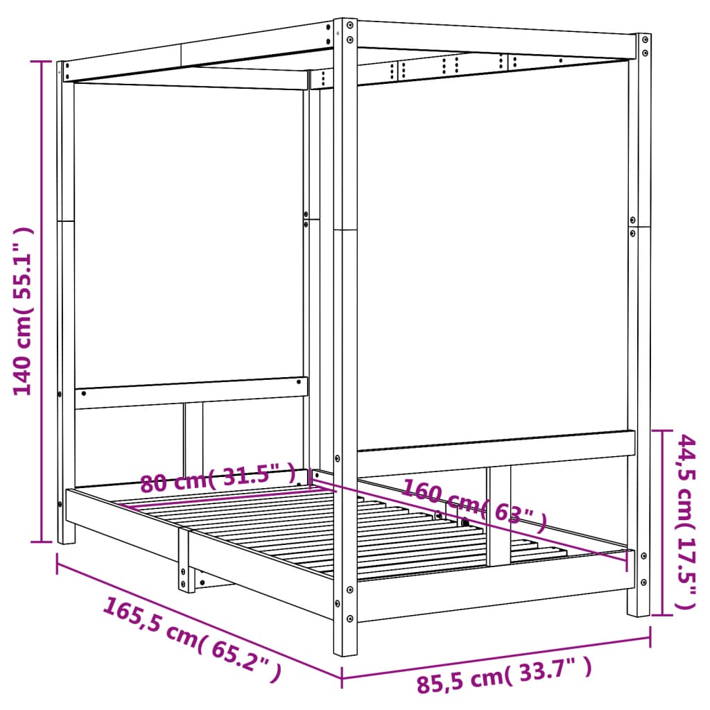 vidaXL Okvir za dječji krevet 80 x 160 cm od masivne borovine