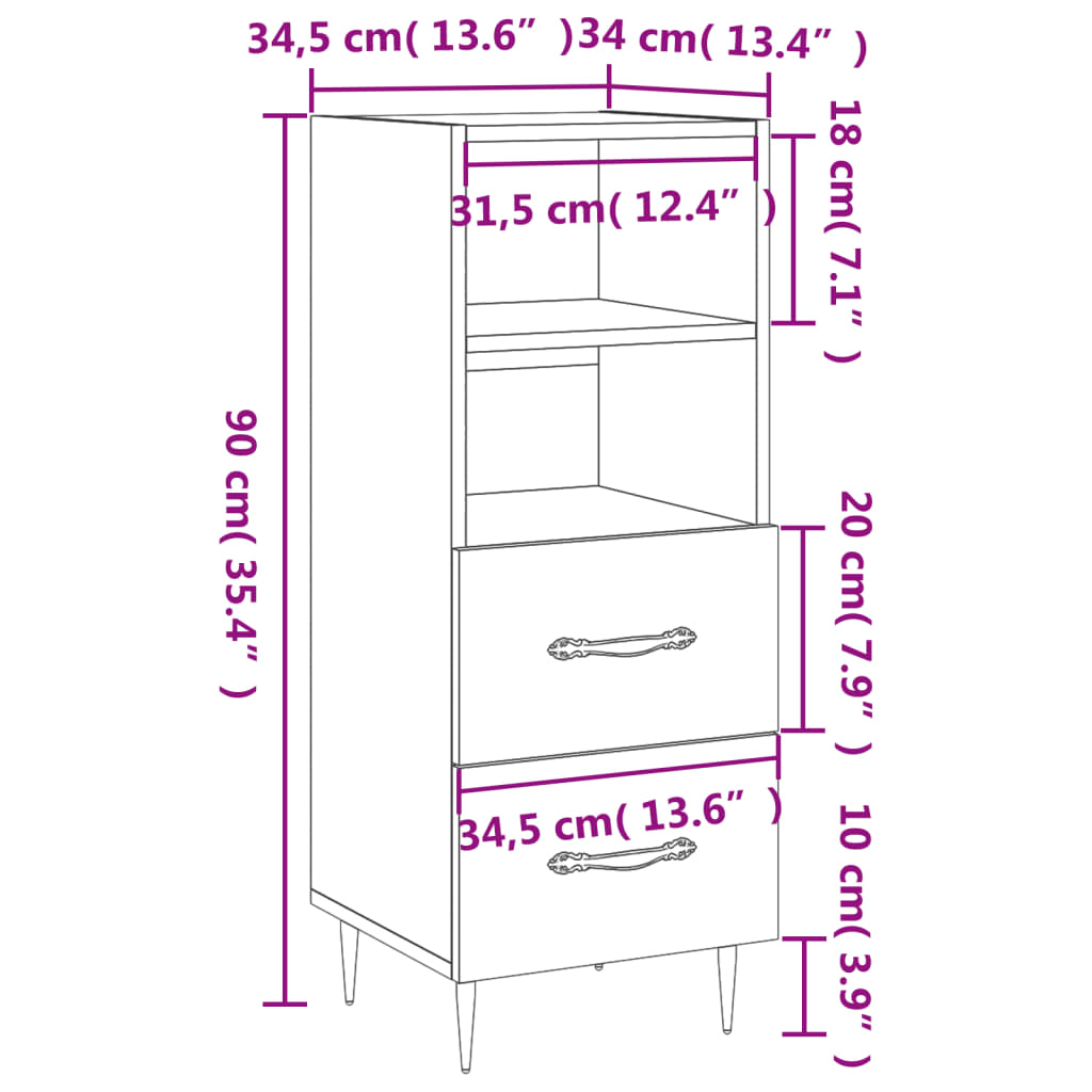 vidaXL Komoda boja hrasta sonome 34,5x34x90 cm od konstruiranog drva