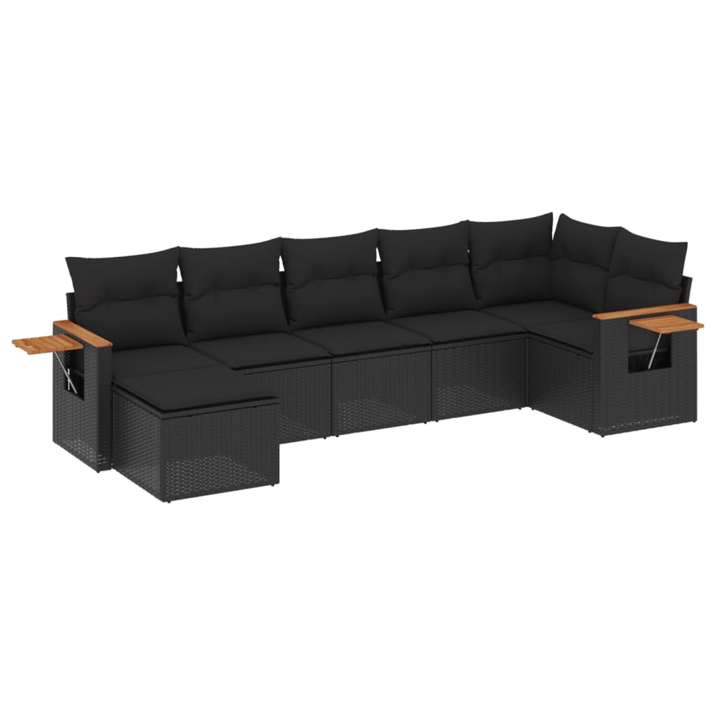 vidaXL 7-dijelni set vrtnih sofa od poliratana s jastucima crni