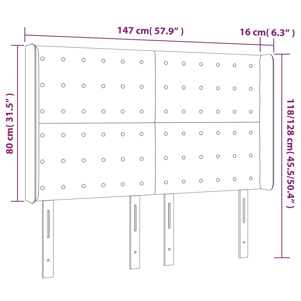 vidaXL Uzglavlje s ušima bijelo 147x16x118/128 cm od umjetne kože