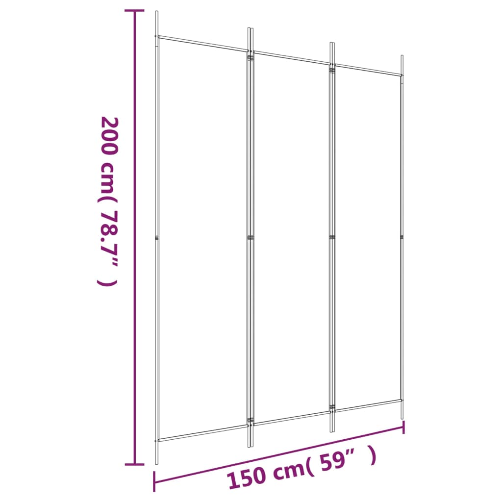 vidaXL Sobna pregrada s 3 panela crna 150 x 200 cm od tkanine