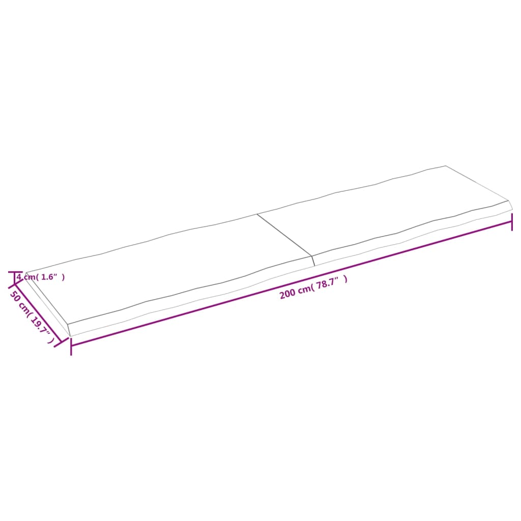 vidaXL Stolna ploča svjetlosmeđa 200x50x(2-4) cm obrađena hrastovina