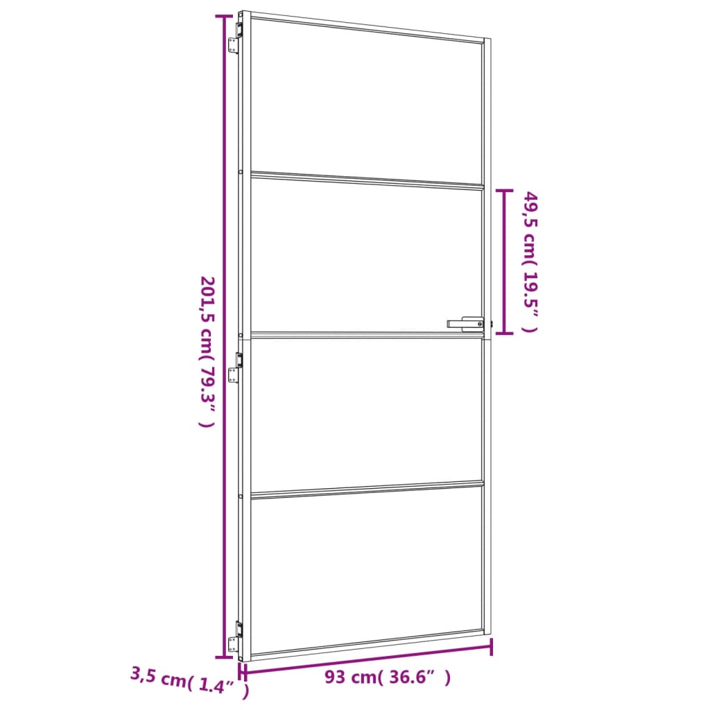 vidaXL Sobna vrata tanka zlatna 93x201,5 cm kaljeno staklo i aluminij