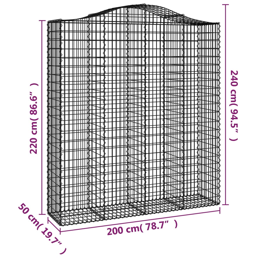 vidaXL Lučne gabionske košare 6 kom 200x50x220/240cm pocinčano željezo