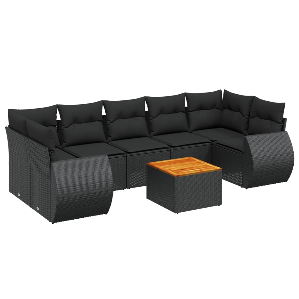 vidaXL 8-dijelni set vrtnih sofa od poliratana s jastucima crni