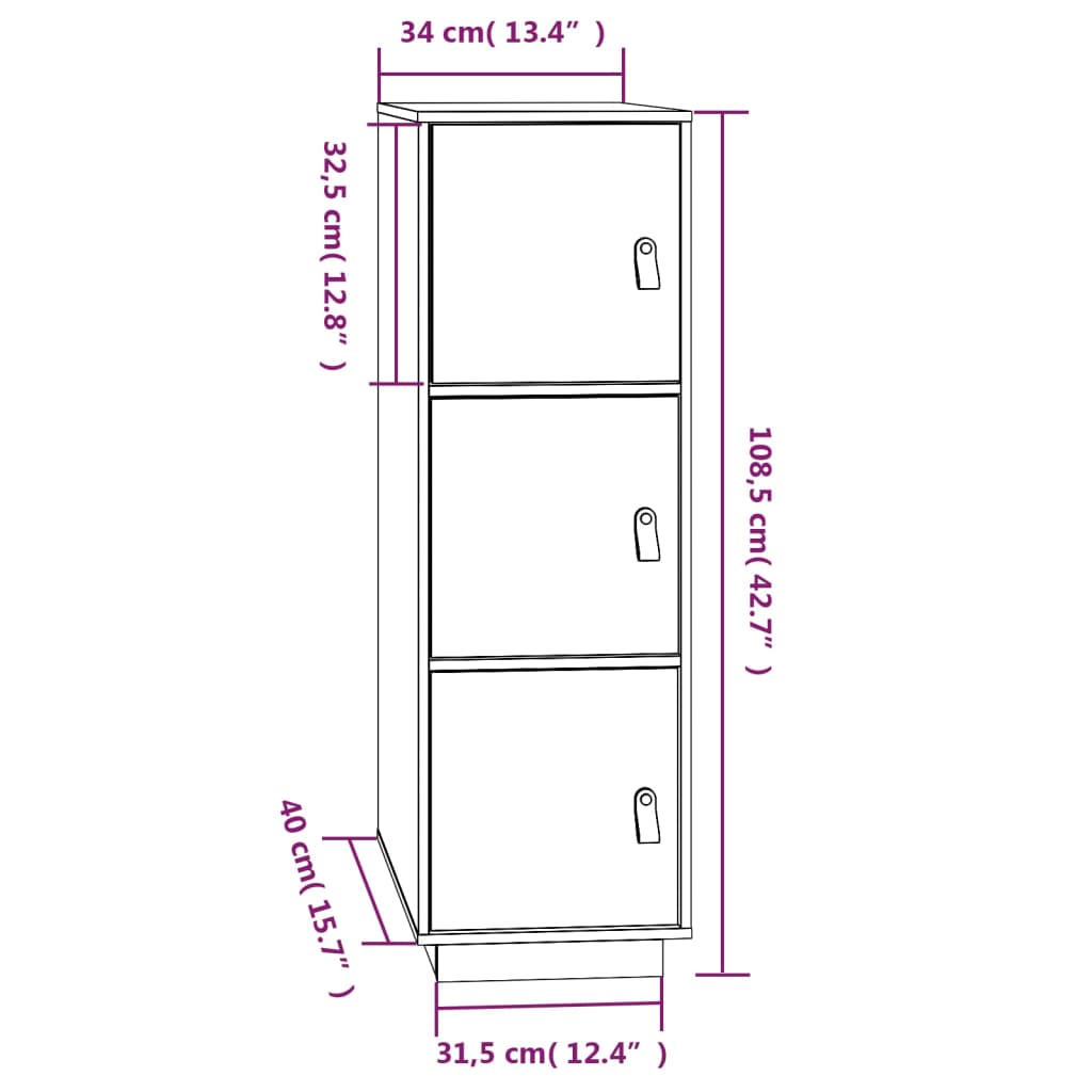 vidaXL Visoka komoda boja meda 34 x 40 x 108,5 cm od masivne borovine