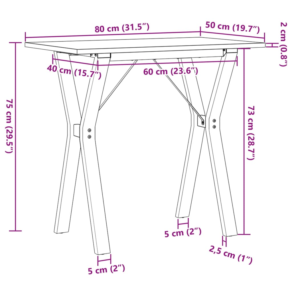 vidaXL Blagovaonski stol Y-oblika 80x50x75 cm od borovine i željeza