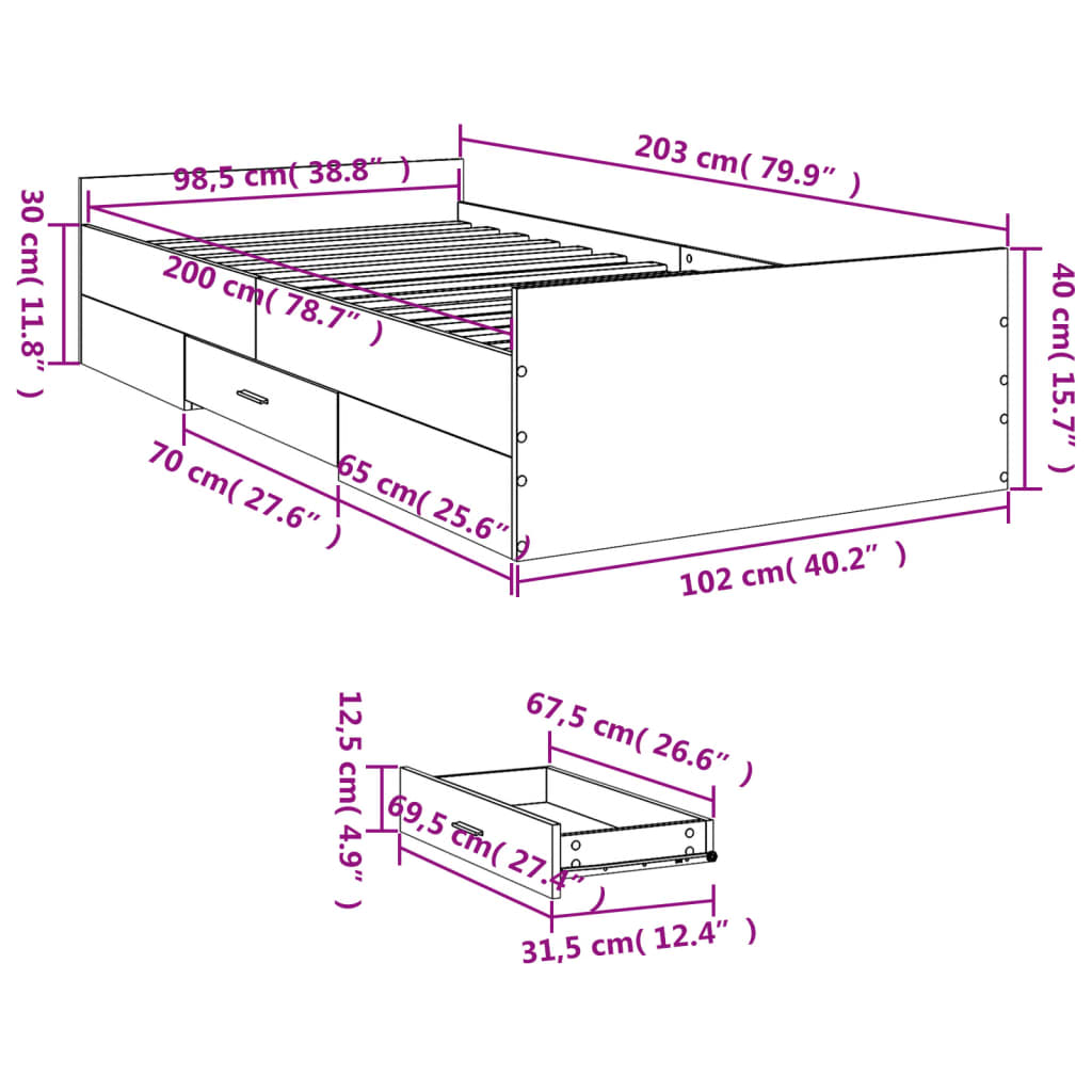 vidaXL Okvir za krevet s uzglavljem boja hrasta 100x200 cm drveni