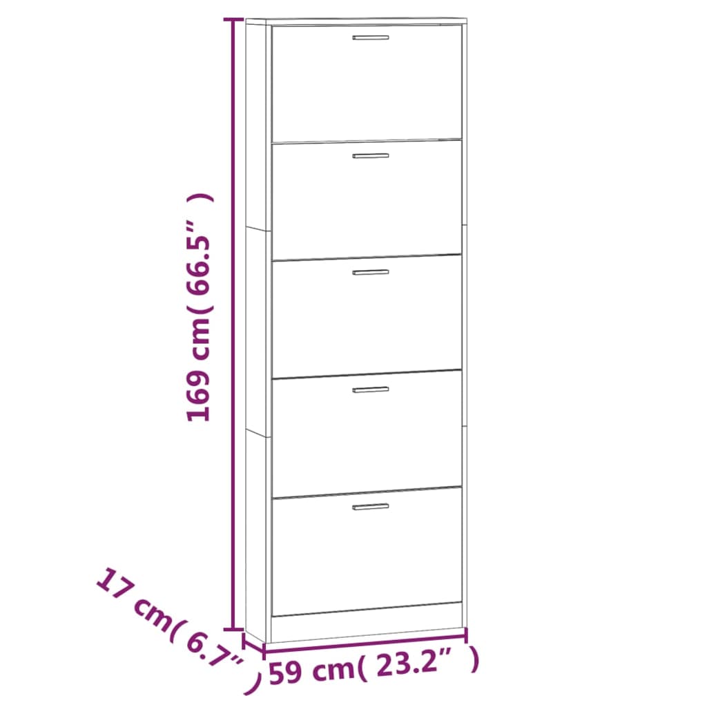 vidaXL Ormarić za cipele sjajni bijeli 59x17x169 cm konstruirano drvo