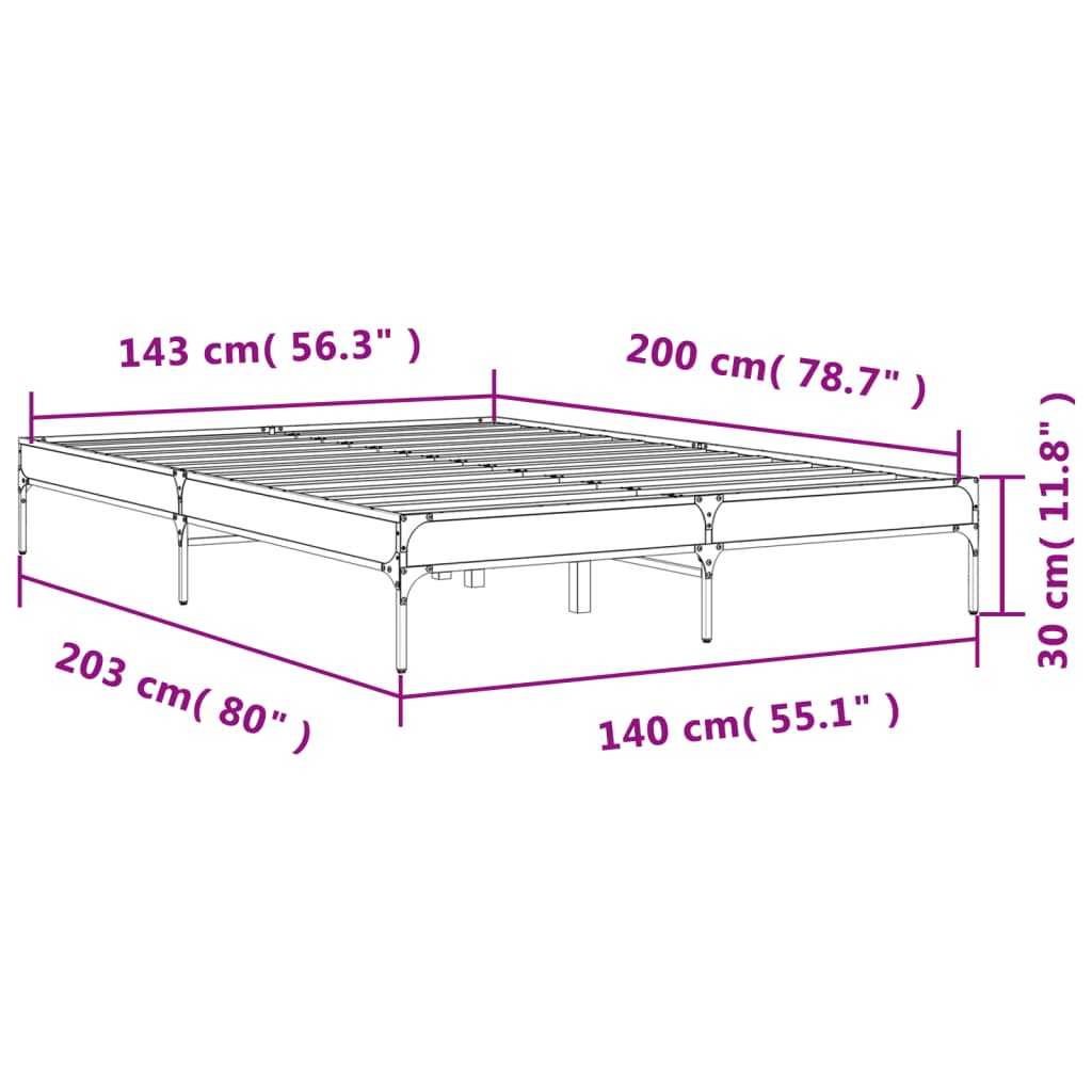 vidaXL Okvir kreveta boja hrasta 140x200 cm konstruirano drvo i metal