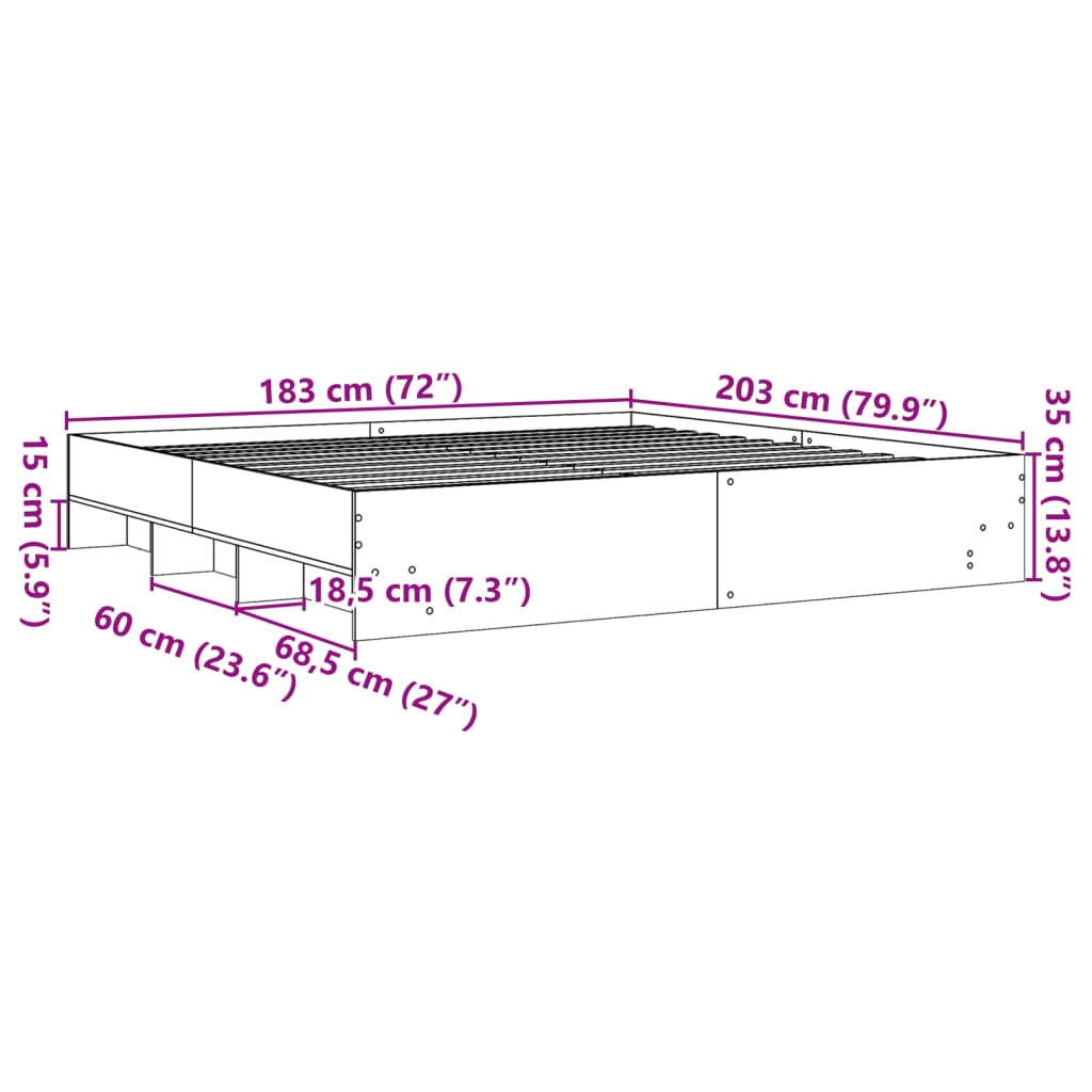 vidaXL Okvir za krevet boja hrasta 180x200 cm konstruirano drvo