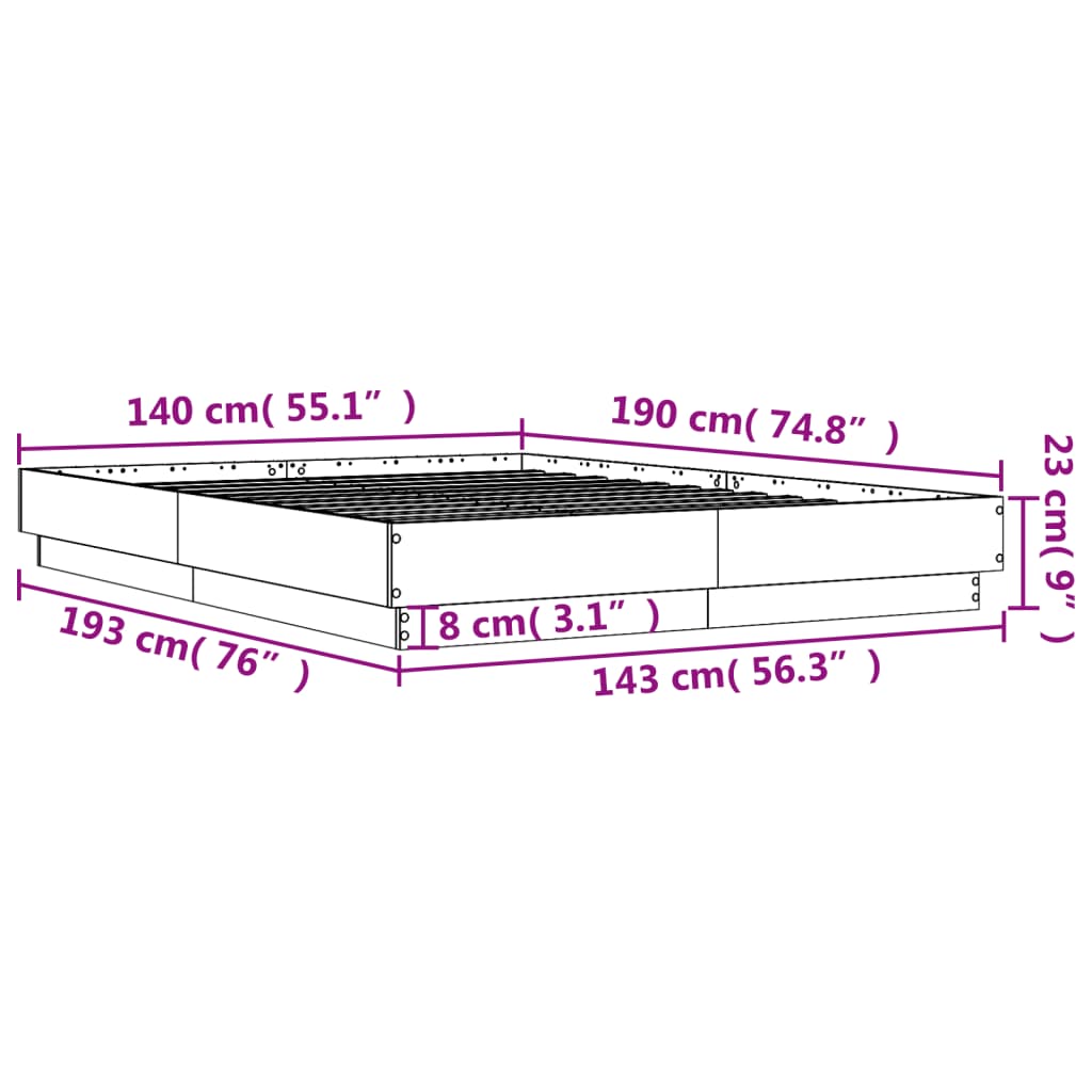 vidaXL Okvir za krevet boja hrasta 140x190 cm konstruirano drvo