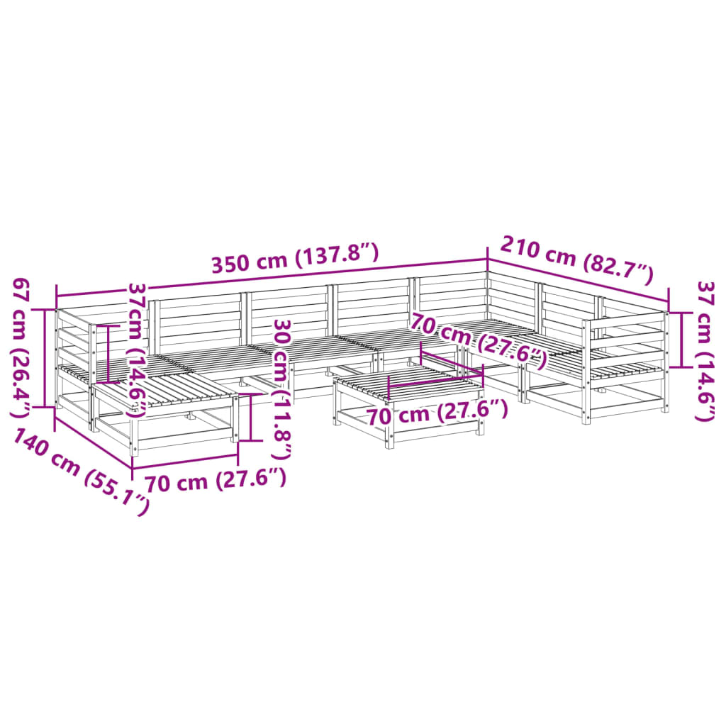 vidaXL 9-dijelni set vrtnih sofa od masivne borovine