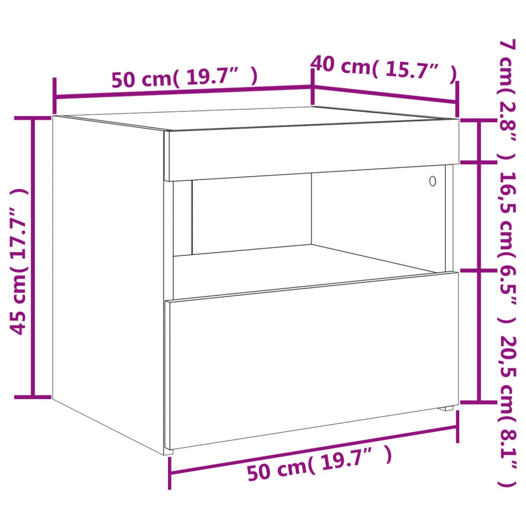 vidaXL Noćni ormarići s LED svjetlima 2 kom bijeli 50 x 40 x 45 cm